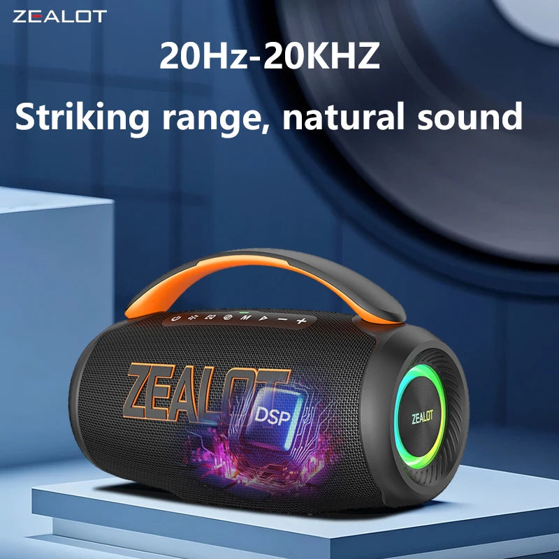 ZEALOT-P12 Portable Bluetooth Speaker 60W, IPX6 Waterproof, Supports TF Card and USB, Beach Party Speaker, Outdoor Camping Speaker, Large Gathering Speaker