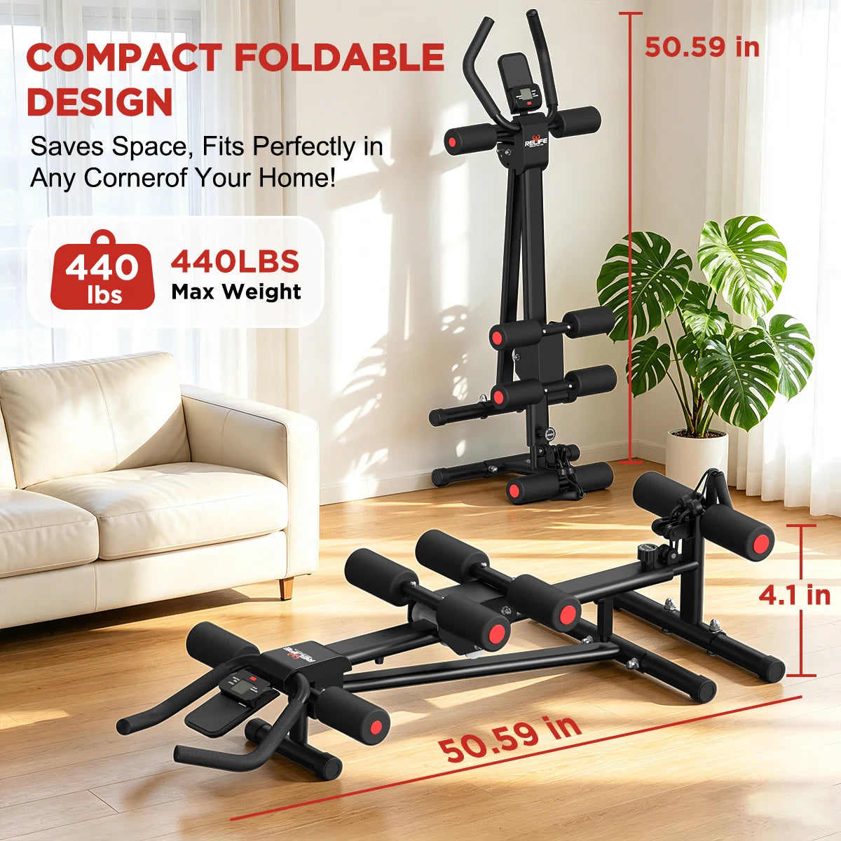 5 in 1 Adjustable Ab Trainer with Resistance Bands Multifunctional Core Training Equipment Foldable Full Body Home Workout Gear for Small Space Fitness