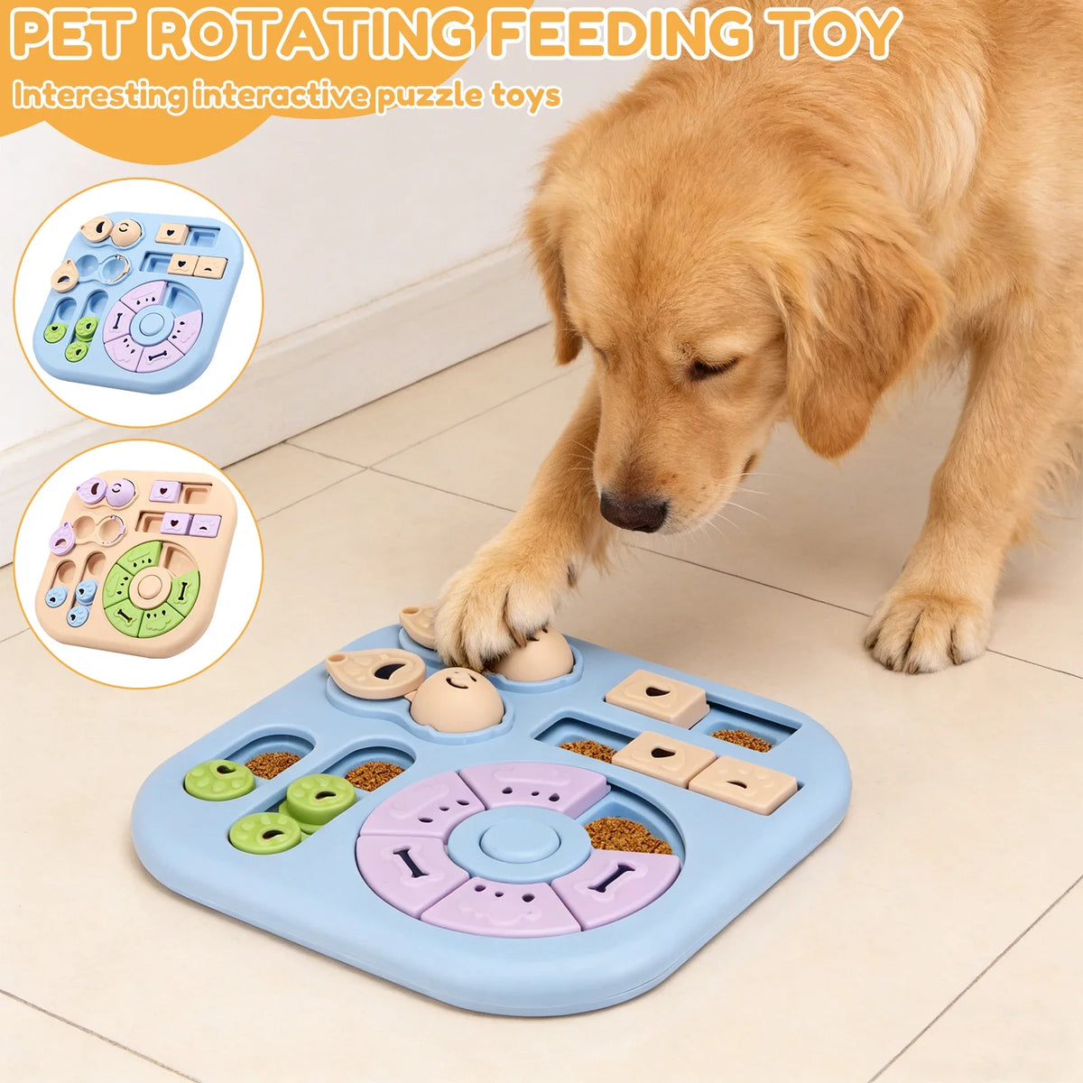 Rotating Dog Puzzle Toy, Interactive Treat Dispensing Slow Feeder with Non-Slip Base, IQ Mental Enrichment Pet Brain Game for Small Medium Large Dogs, Boredom Relief