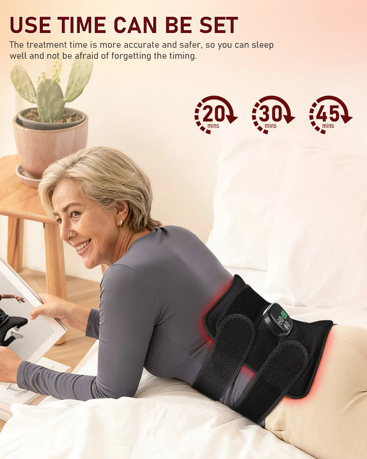 Cordless Red Light Therapy Belt with 2 Long Straps, Rechargable Heat & Vibration Waist Massage for Back Shoulder Waist Muscle Pain Relief