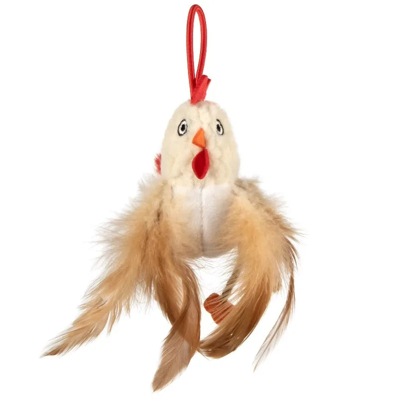 Elastic Launcher Electronic Chicken Sound Cat Toy with Catnip, White