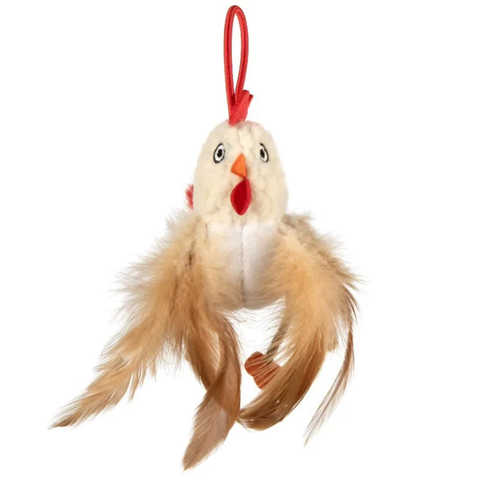 Elastic Launcher Electronic Chicken Sound Cat Toy with Catnip, White