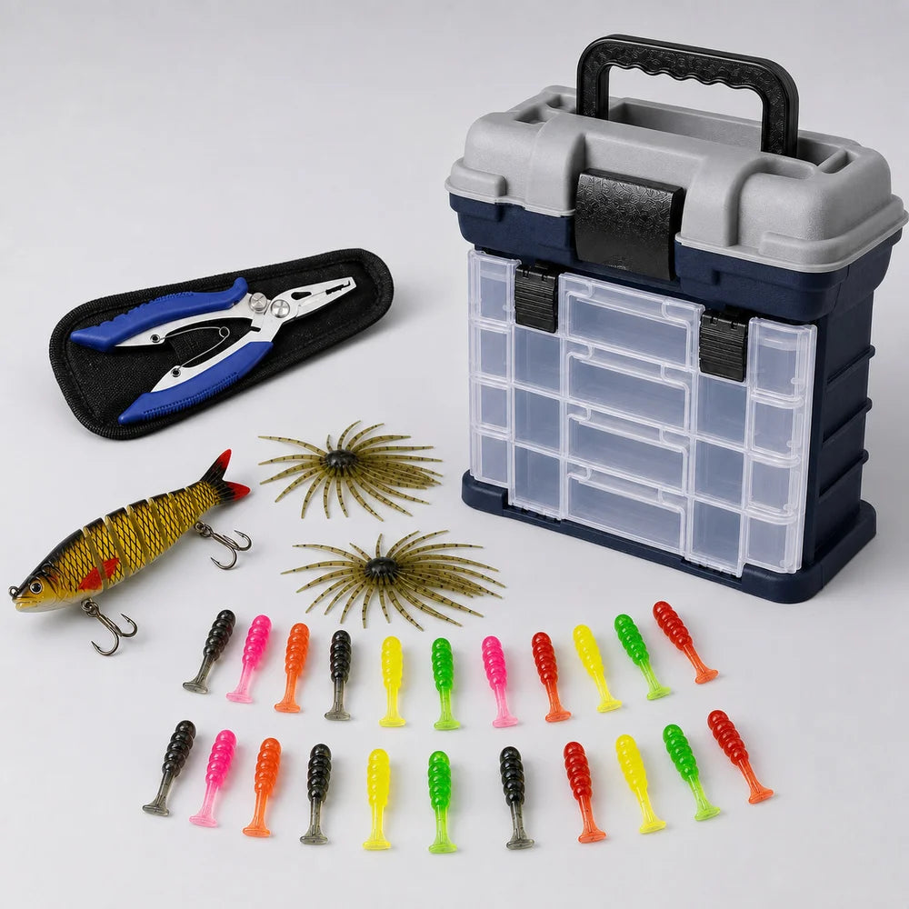 Zoe Fishing Tackle Box Kit with Fishing Pliers 4-Tier Multi-Functional Fishing Handheld Storage Box Adjustable Dividers Portable Fishing Tackle Lure Tool Box Arts Crafts