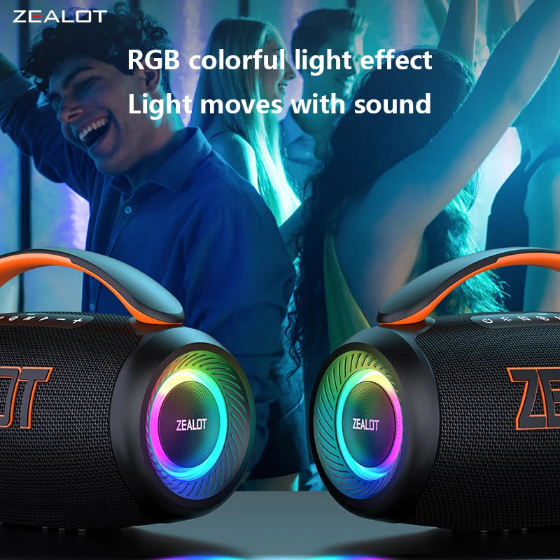 ZEALOT-P12 Portable Bluetooth Speaker 60W, IPX6 Waterproof, Supports TF Card and USB, Beach Party Speaker, Outdoor Camping Speaker, Large Gathering Speaker