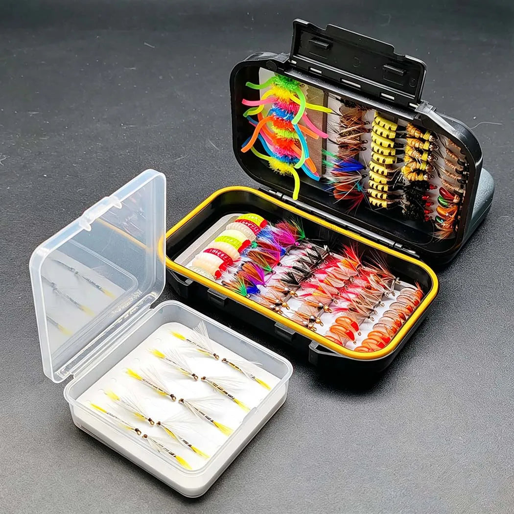 2 Boxes Bundle(Total 112Pcs Flies)Fly Fishing Flies Set with Fly Box, 2 Boxes Dry Wet Nymph #4#6#8#10 Hooks for Trout Salmon Bass