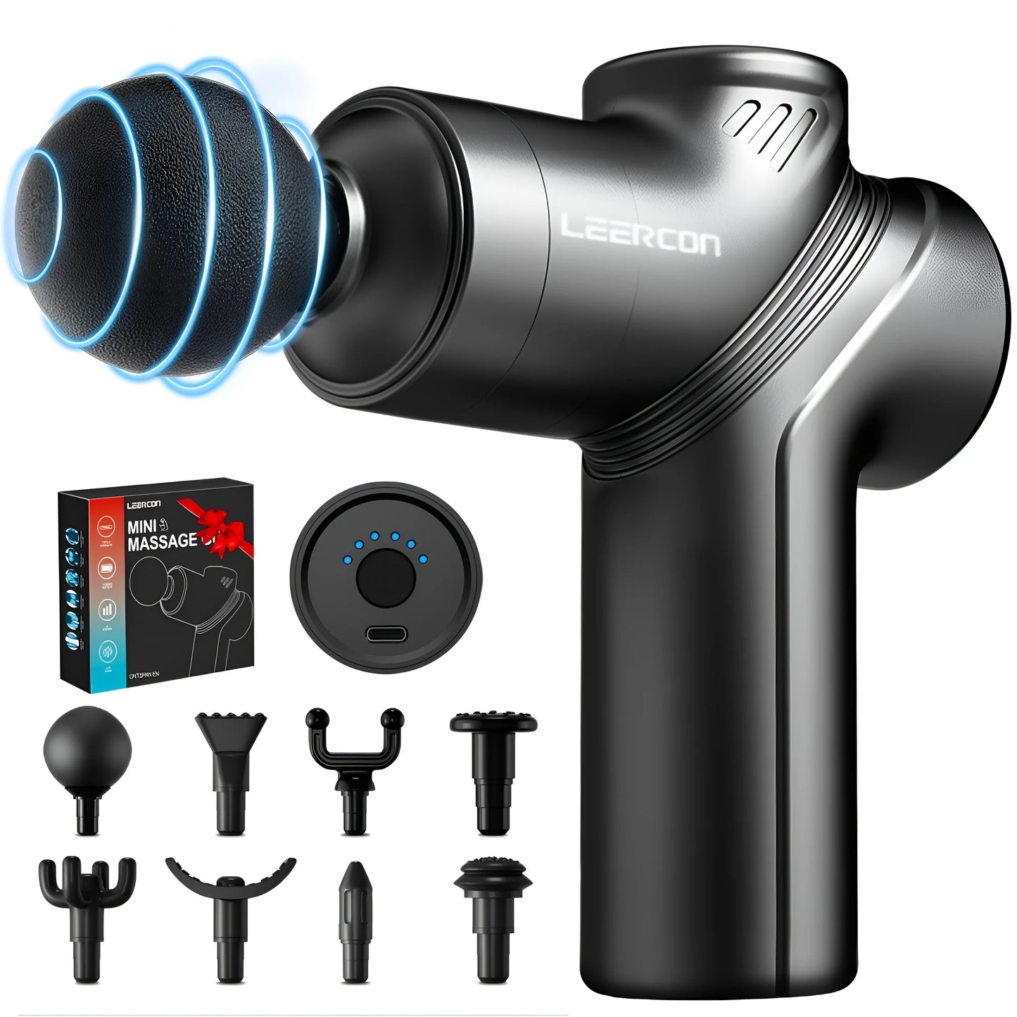 LEERCON Mini Muscle Massage Gun Deep Tissue, Silent Brushless Motor and Portable Massage Gun with 4 Interchangeable Heads for Deep Muscle Relief and Relaxation, Dropshipping Relax Gift for Women Men