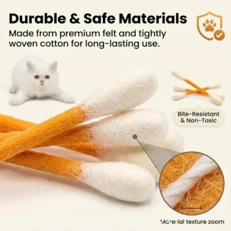 6 Pack Creative Giant Cotton Swab Shaped Catnip Toy Durable Kitten Biting Grinding Rope Stick Pet Teeth Cleaning Chewing Toy For Indoor Cats And Kittens