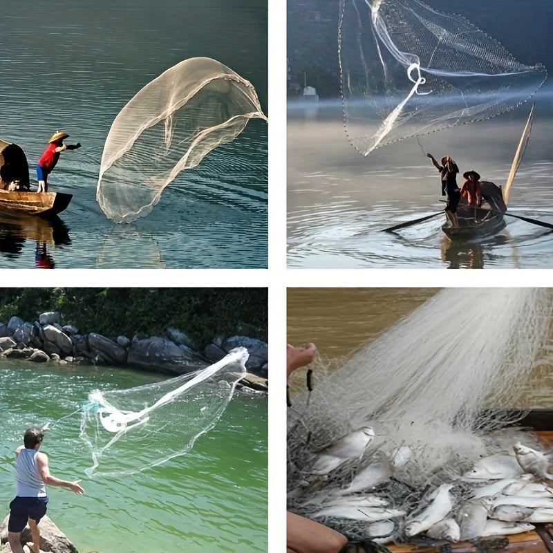 American Style Easy-Throw Fishing Cast Net, Durable Nylon Blend White Fishing Equipment, Handmade Sturdy Easy to Learn for Saltwater Freshwater All Fish Species, Christmas/Easter/Father's Day Gifts