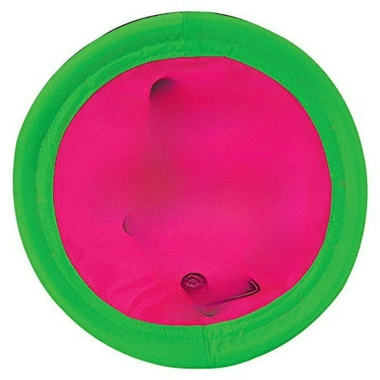 Tail-Spin Flyer Fabric Dog Frisbee Interactive Dog Toy, 7", Green and Pink