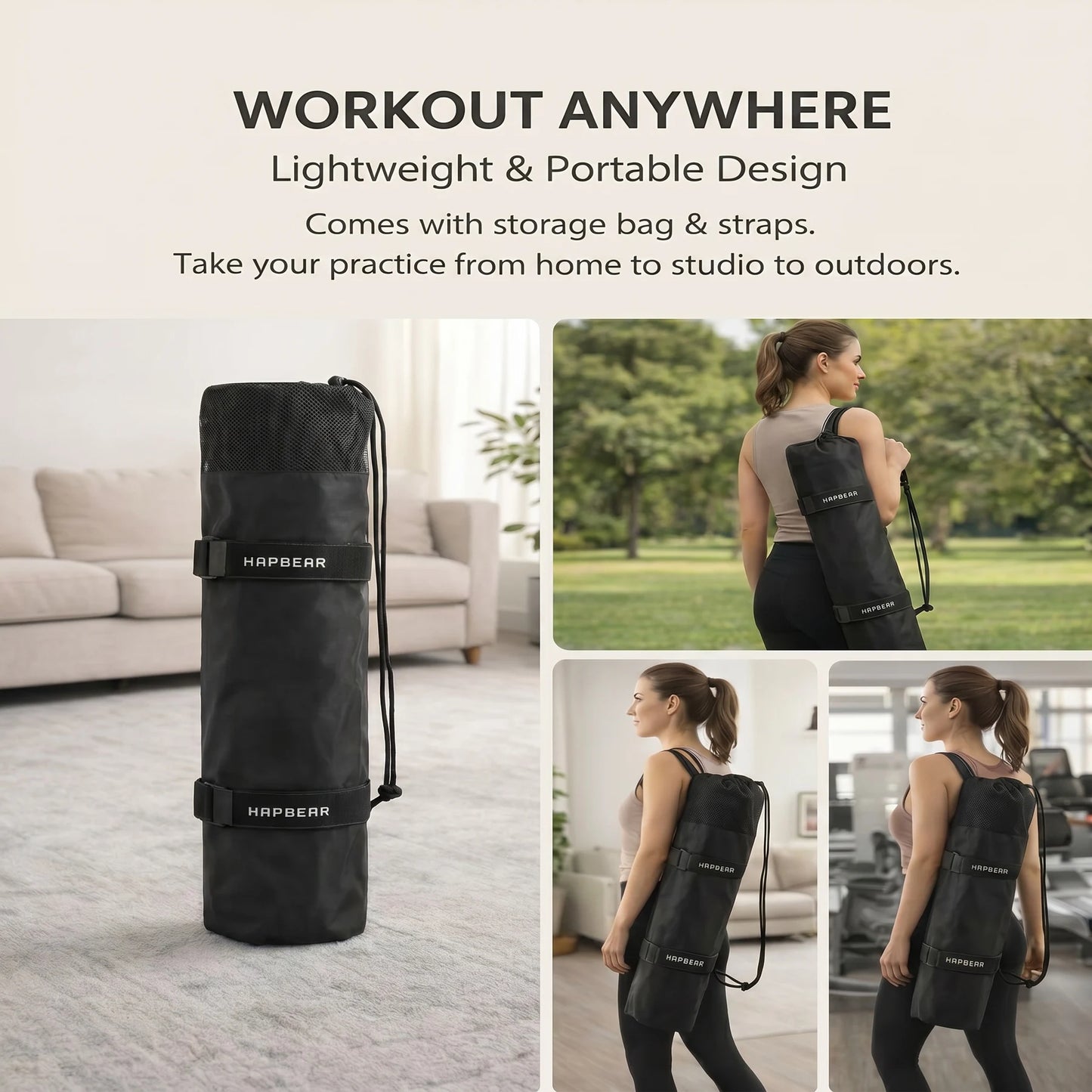 HAPBEAR Yoga Mat Non Slip TPE Eco Friendly For Home Workouts
