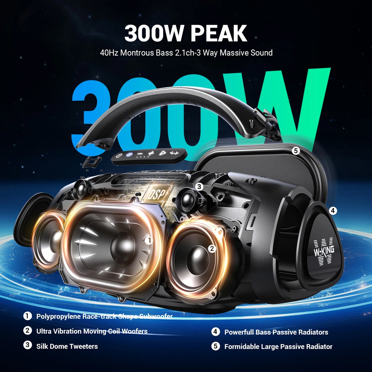 W-KING D20 Portable Bluetooth Speaker IPX7 Waterproof Outdoor Bass