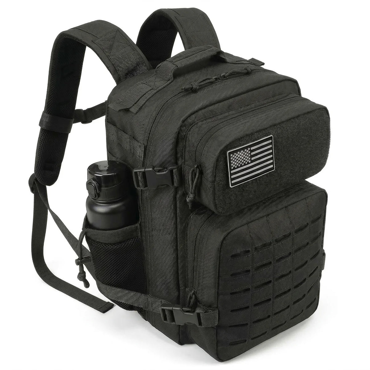 26L Men's Fishing Rucksack with MOLLE System & Double Cup Holders, Tactical Outdoor Hiking Backpack for Kayak Bass Trout River Fishing, Travel Camping Tackle Gear Storage Bag, Survival Kit