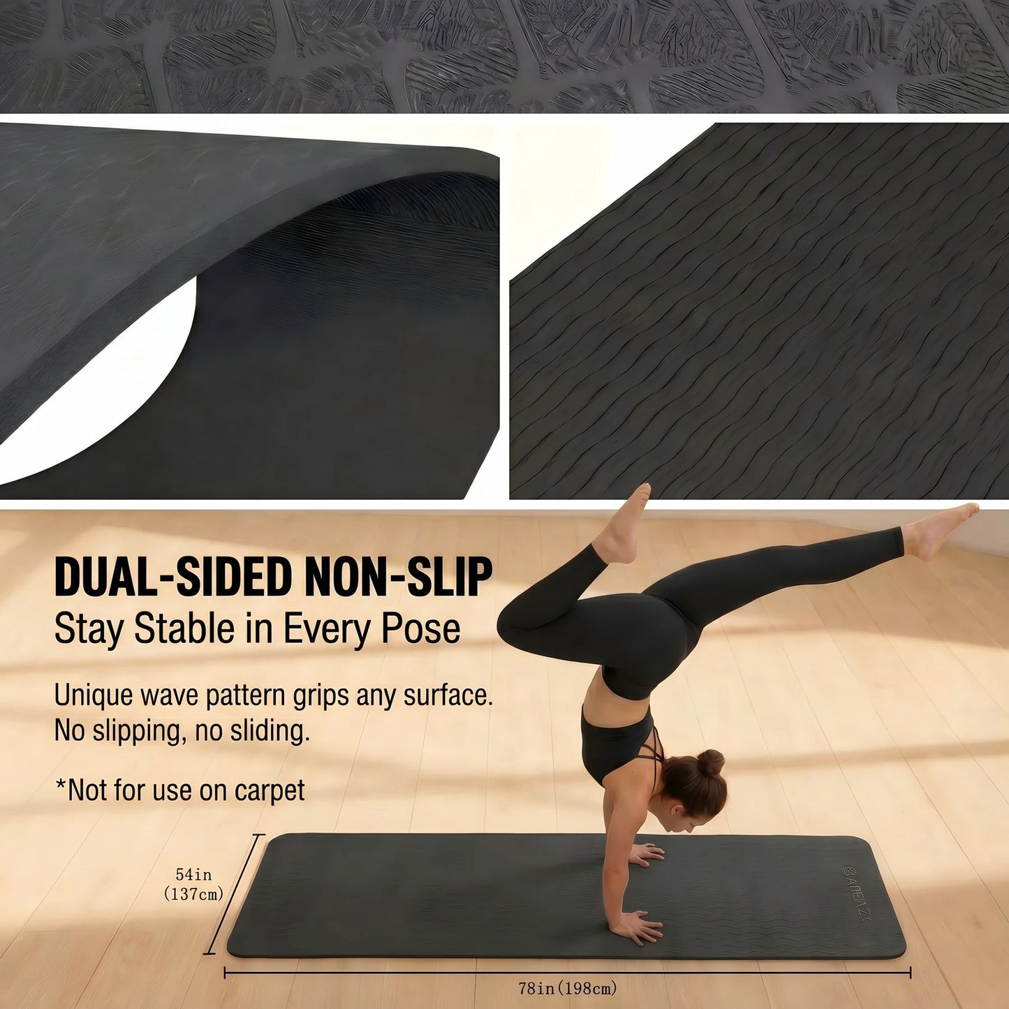 HAPBEAR Yoga Mat Non Slip TPE Eco Friendly For Home Workouts