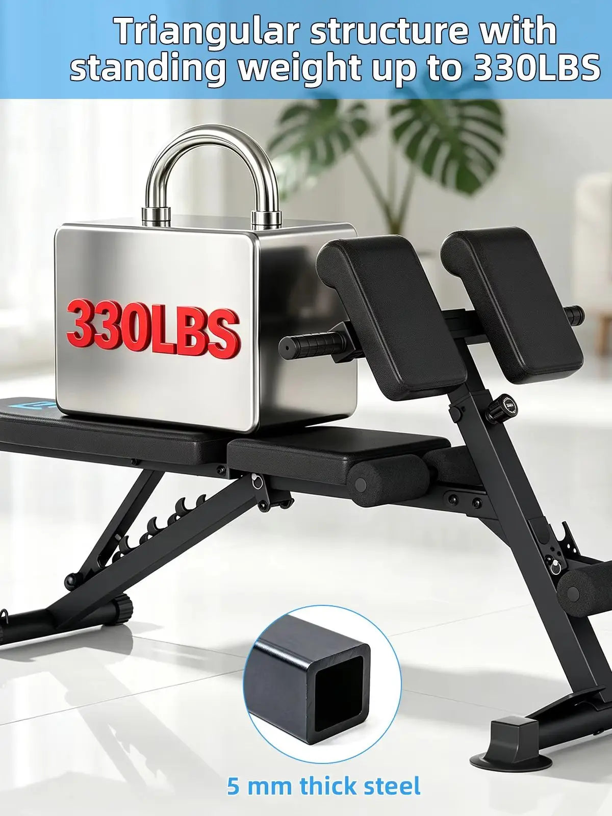 Multifunctional 6-Gear Angle Adjustable Workout Roman Chair, Heavy-Duty Triangle Support Fitness Bench with Pull Rodes for Hyperextension Sit-Up Leg C Full Body Exercise