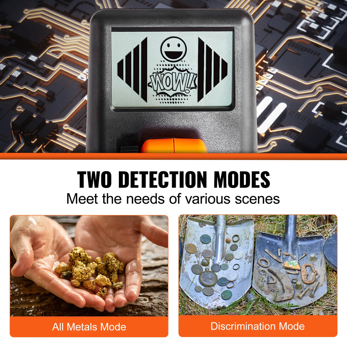 VEVOR Metal Detector for Kids 6Inch 25''-37''Adjustable Length IP68 Waterproof Search Coil with LCD for Detecting Gold
