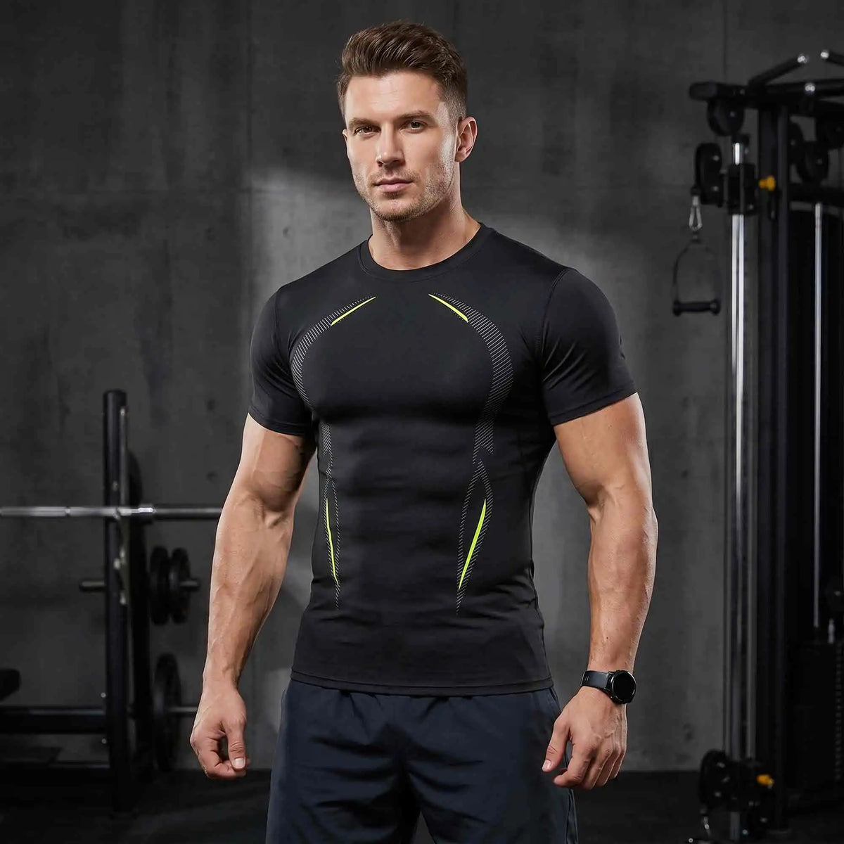 3-Pack Men's Compression Shirts Short Sleeve Gym Baselayer Tops Contour Line Workout Tees Moisture-Wicking Quick-Dry Performance Training Set