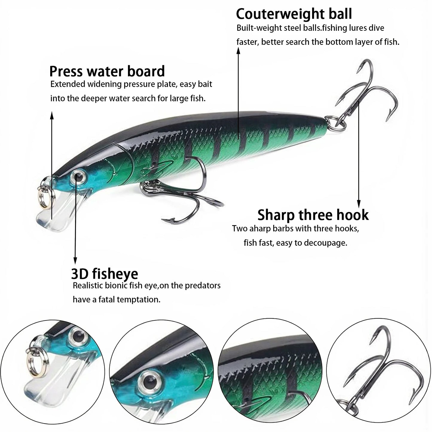 20Pcs Minnow Hard Fishing Lures Set, Artificial Plastic Swimbait Crankbait Tackle for Freshwater Saltwater Bass Trout Pike Fishing