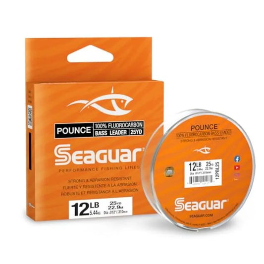 Pounce Bass Fishing Leader Line, Freshwater, 100% Fluorocarbon, 25yd Spool, Clear, Multiple Sizes