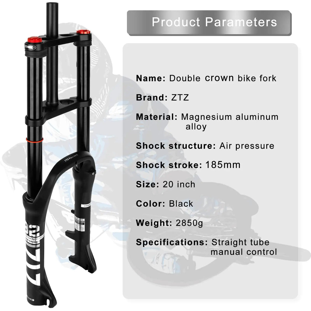 20/26 inch 4.0 Fat Tire Bike Air Suspension Fork - 180mm Travel, 135mm Hub Spacing, QR 9mm, Double Crown Shock Absorber Fork for MTB Fat Snow Beach E-Bike