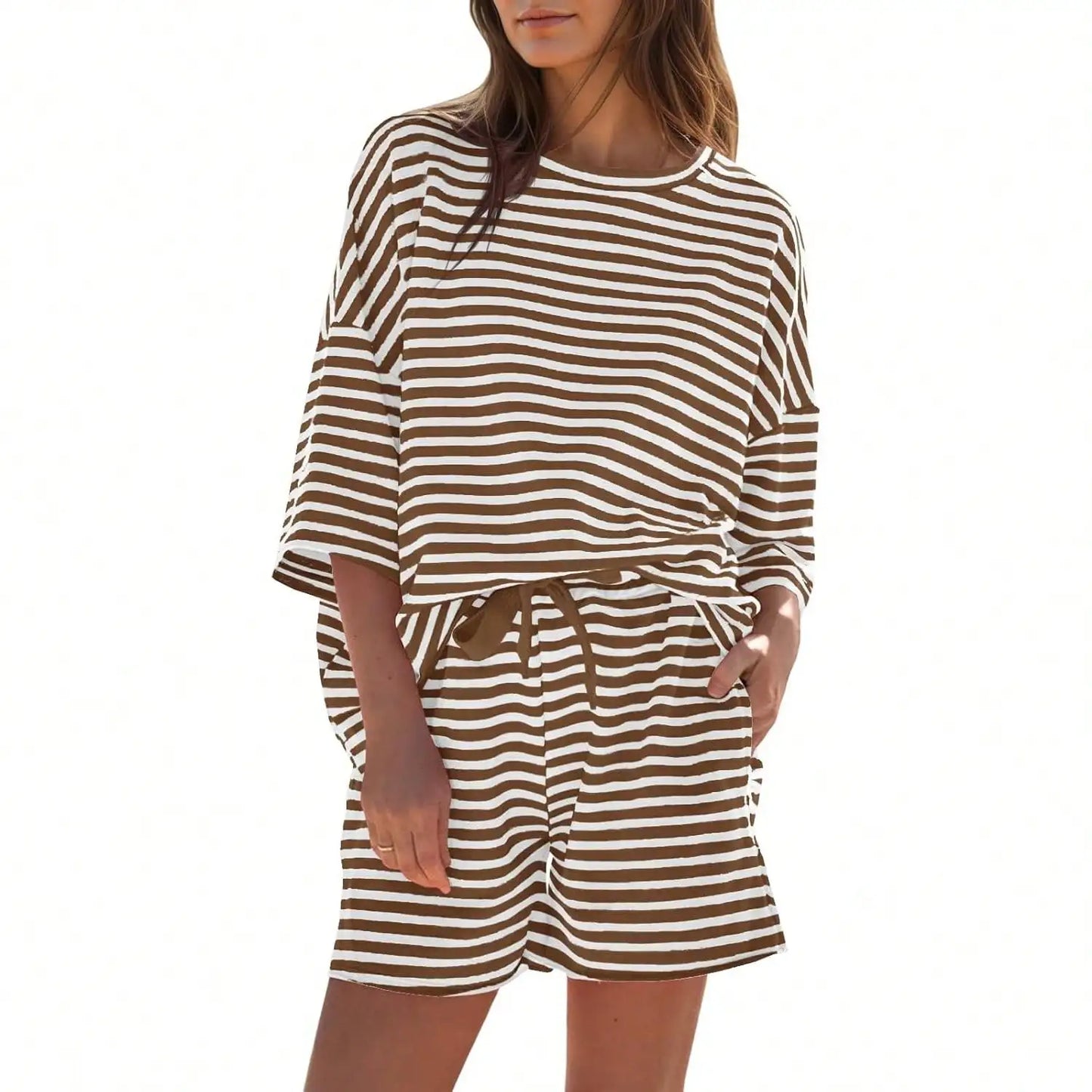 Fisoew Striped Athleisure Two Piece Set Women Lounge Wear
