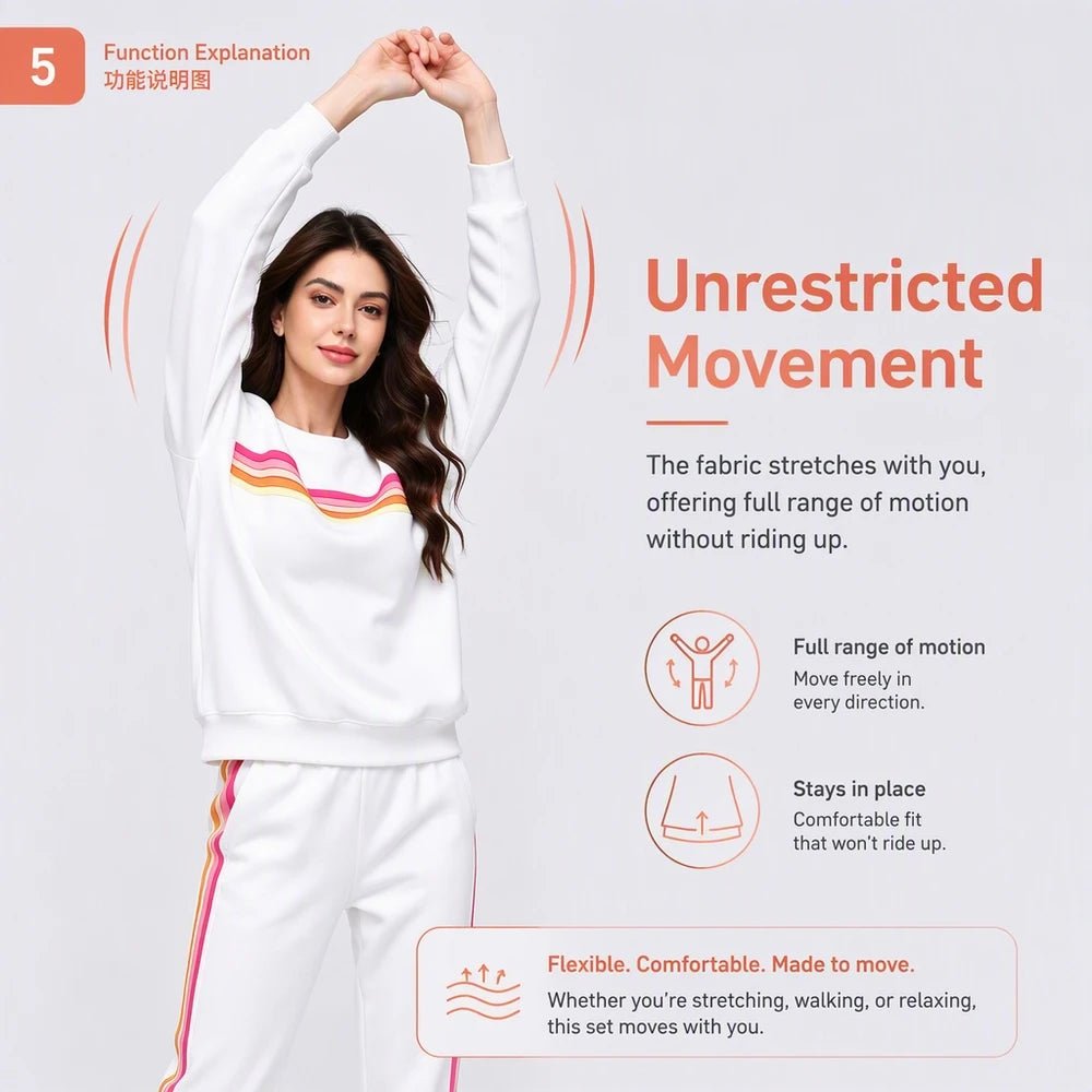 Womens Oversized Retro Striped Two Piece Lounge Set Cozy Warm Pullover Sweater Top And Jogger Pants With Two Side Pockets Relaxed Fit For Fall School Campus Weekend Travel And Everyday Casual Wear