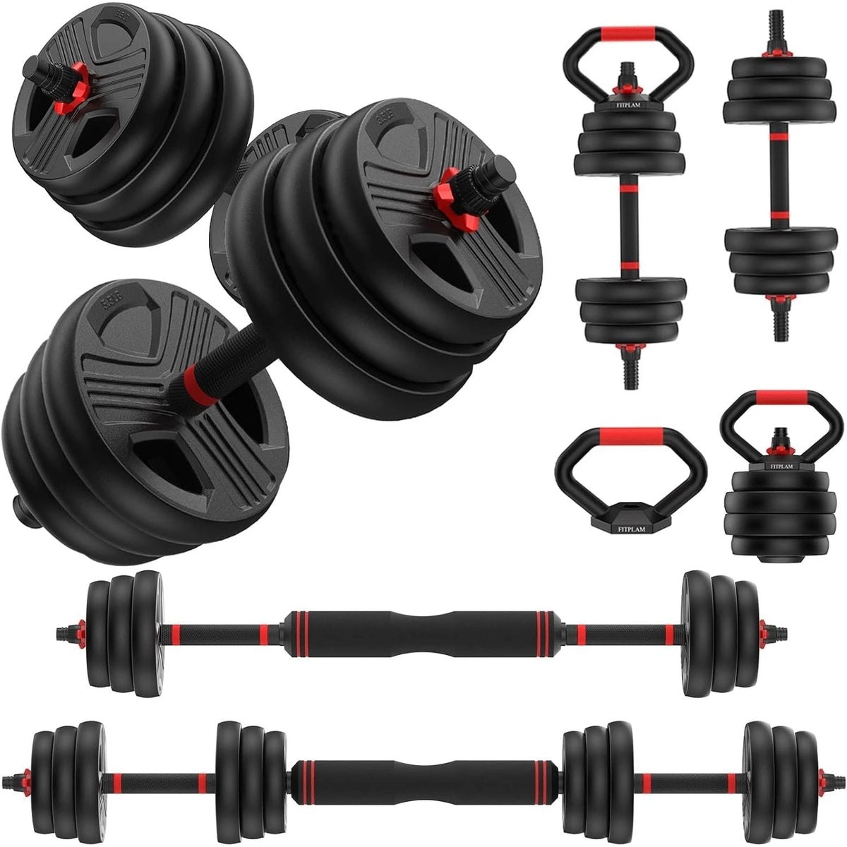 FED Fitness 5 In 1 Adjustable Dumbbell Set With Barbell Conversion