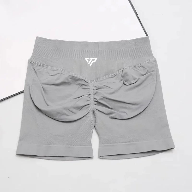 Women Seamless Yoga Shorts High Waist Scrunch Butt Lift Gym Fitness Sport Shorts Silicone Printed Recoil Workout Leggings