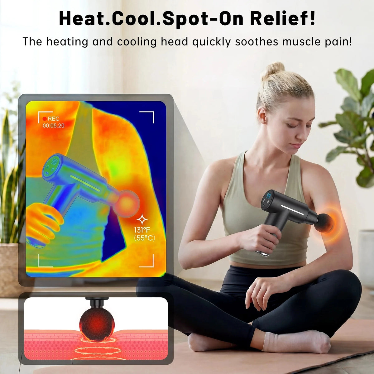CshidWorld Heated Massage Gun with Gel Head,Deep Tissue Muscle Massager,6 Speed Levels,Quiet Handheld Percussion Massager for Pain Relief & Muscle Recovery Gun Massage Vibrator Body Massager
