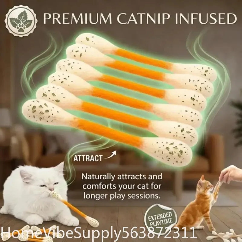6 Pack Creative Giant Cotton Swab Shaped Catnip Toy Durable Kitten Biting Grinding Rope Stick Pet Teeth Cleaning Chewing Toy For Indoor Cats And Kittens