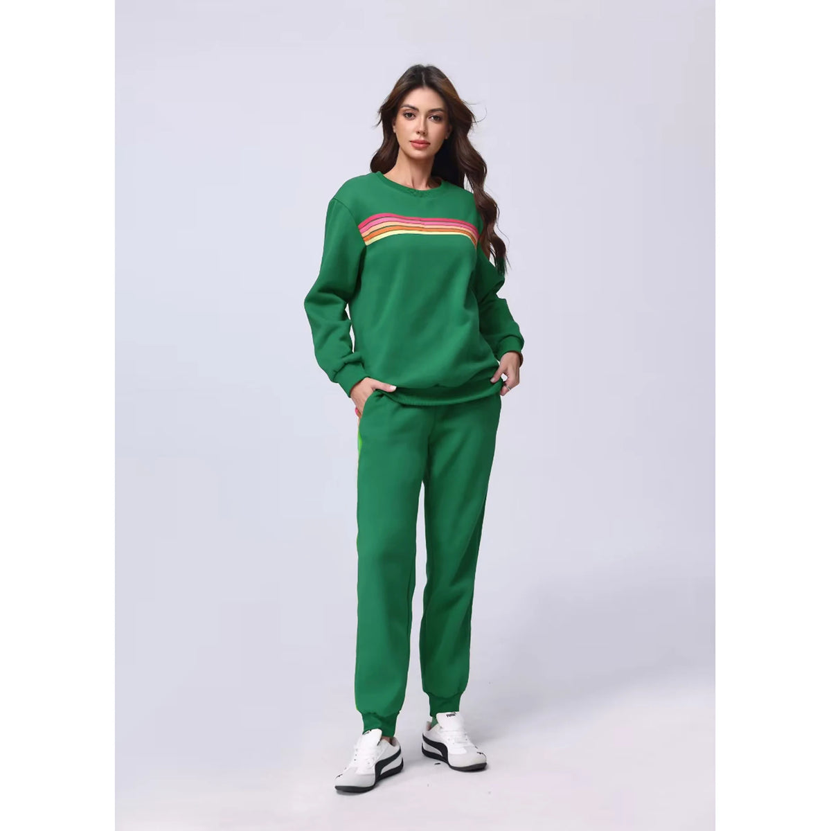 Womens Oversized Retro Striped Two Piece Lounge Set Cozy Warm Pullover Sweater Top And Jogger Pants With Two Side Pockets Relaxed Fit For Fall School Campus Weekend Travel And Everyday Casual Wear