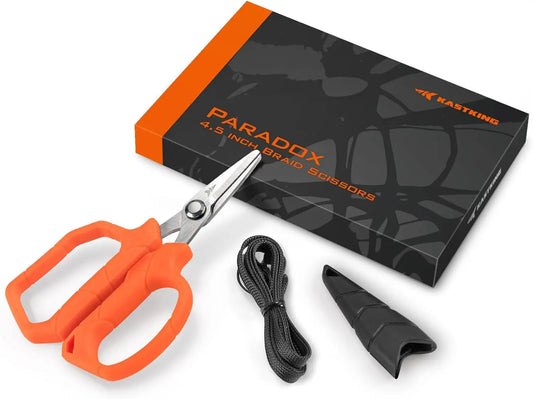 Paradox 4.5-Inch Fishing Scissors, Stainless Steel Precision Fishing Line Cutters With Non-Slip Grip, Protective Sheath, and Nec