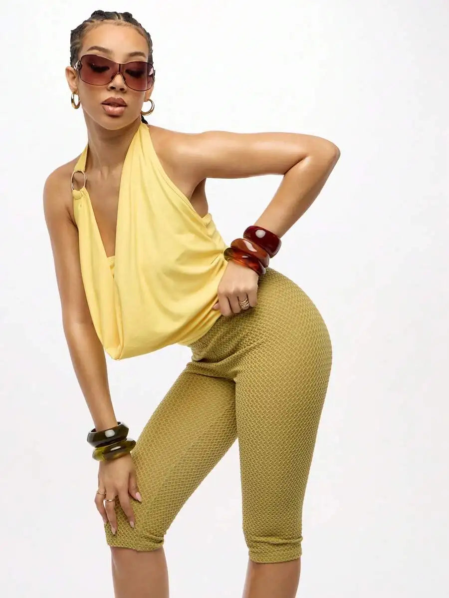 Women Textured Jersey Capri Leggings For Yoga And Fitness