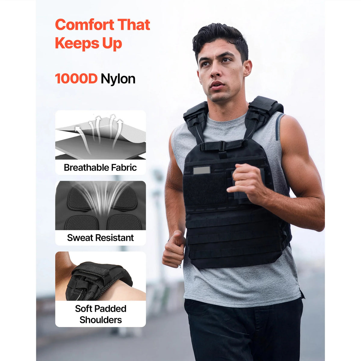 Weighted Body Training Vest With Shoulder Pads And Reflective Stripe