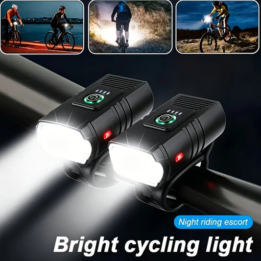 One Pair Of High-brightness Bike Lights with 6 Adjustable Lighting Modes, USB Rechargeable. Ideal for Night Cycling, Hiking, Camping And Work Lighting, Fits Most Bicycles. Perfect Gift for Boyfriend And Family.