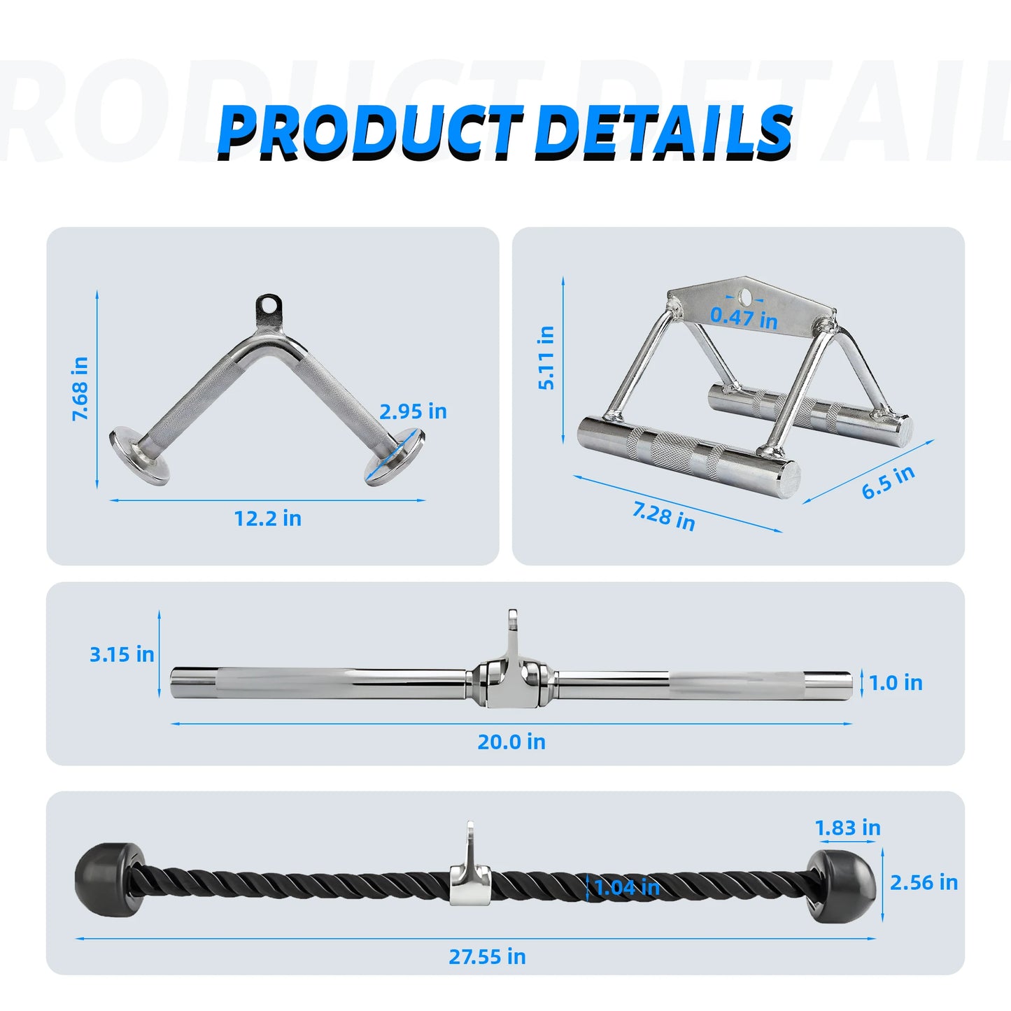 Tricep Press Down And Lat Pulldown Attachments With V Handle Rotating Bar