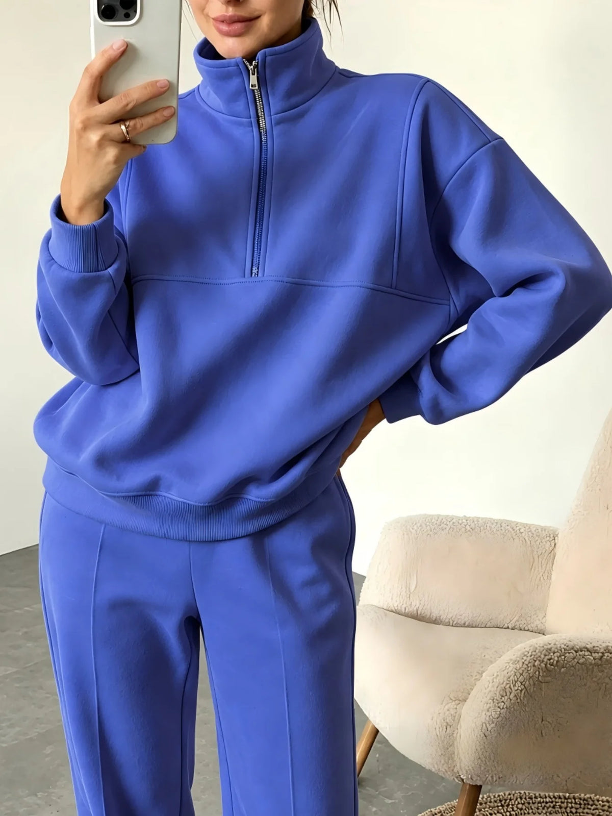 Women Half Zip Sweatshirt Pants Set Casual Stand Collar 2 Piece Outfit Loose Long Sleeve Tracksuit Soft Loungewear Suit Daily Streetwear