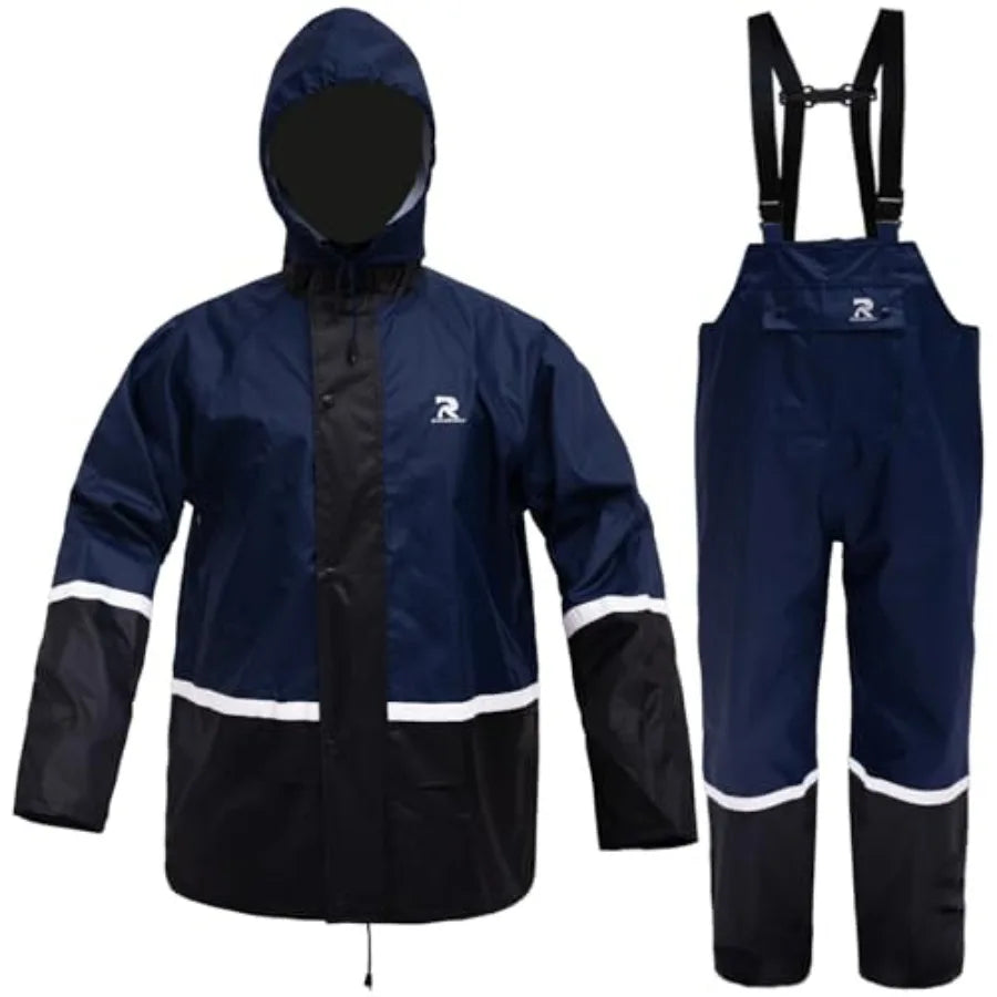 Rain Suits for Men Waterproof High Visibility Rain Gear Lightweight Rain Jacket with Bib Overalls Fishing Farming Golf
