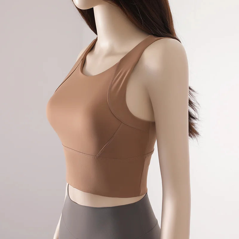 Women's Breathable Nylon Sports Bra With Chest Pad Tank Top
