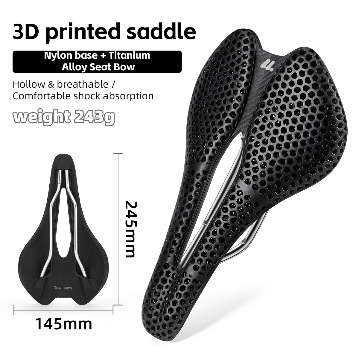 West Biking 3D Printed Road Bike Saddle Carbon Fiber