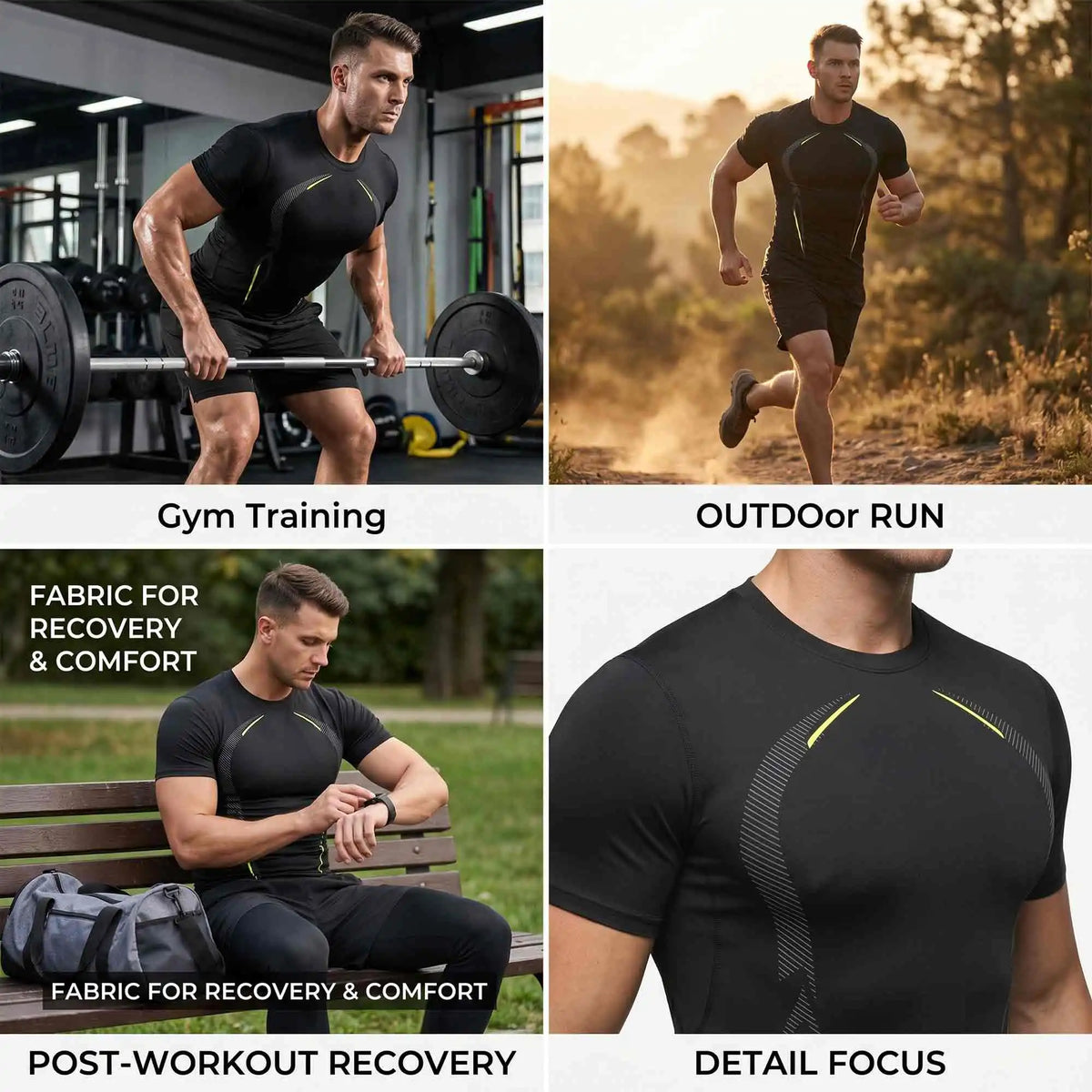 3-Pack Men's Compression Shirts Short Sleeve Gym Baselayer Tops Contour Line Workout Tees Moisture-Wicking Quick-Dry Performance Training Set