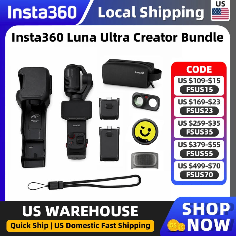 Insta360 Luna Ultra Creator Bundle Flagship dual-lens 8K gimbal Camera supports up to 12× zoom and 6× lossless zoom