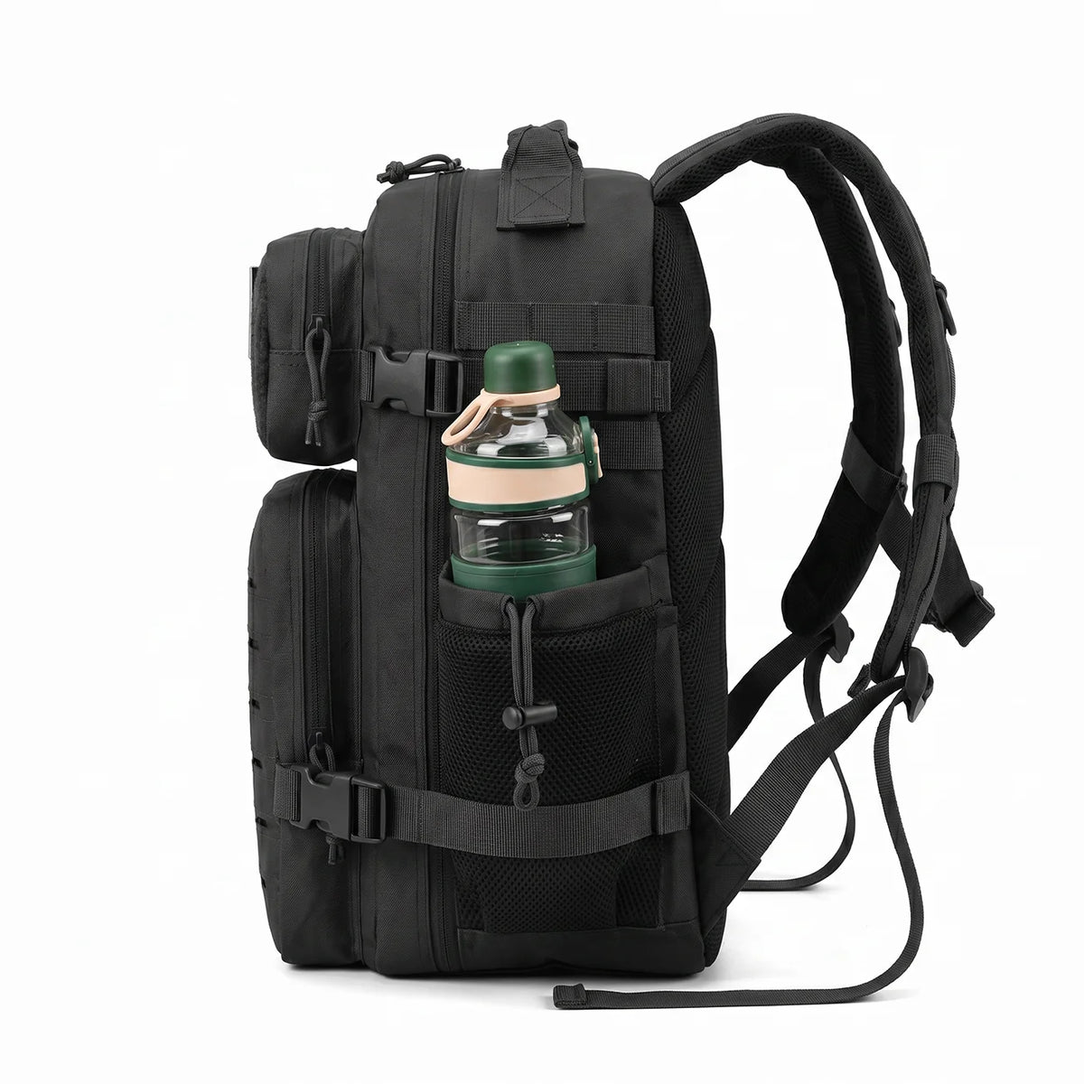 26L Men's Fishing Rucksack with MOLLE System & Double Cup Holders, Tactical Outdoor Hiking Backpack for Kayak Bass Trout River Fishing, Travel Camping Tackle Gear Storage Bag, Survival Kit