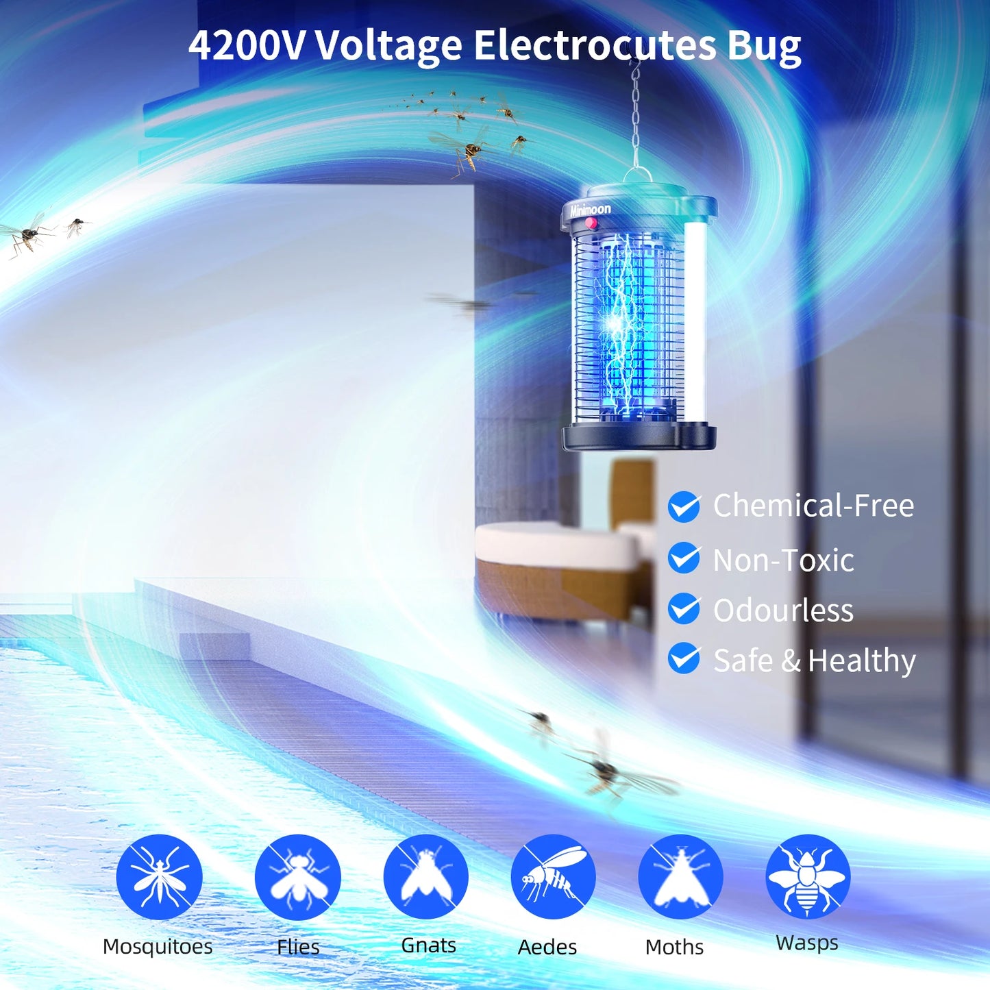 Outdoor Bug Zapper Mosquito Trap With Dual LED Lights 110V