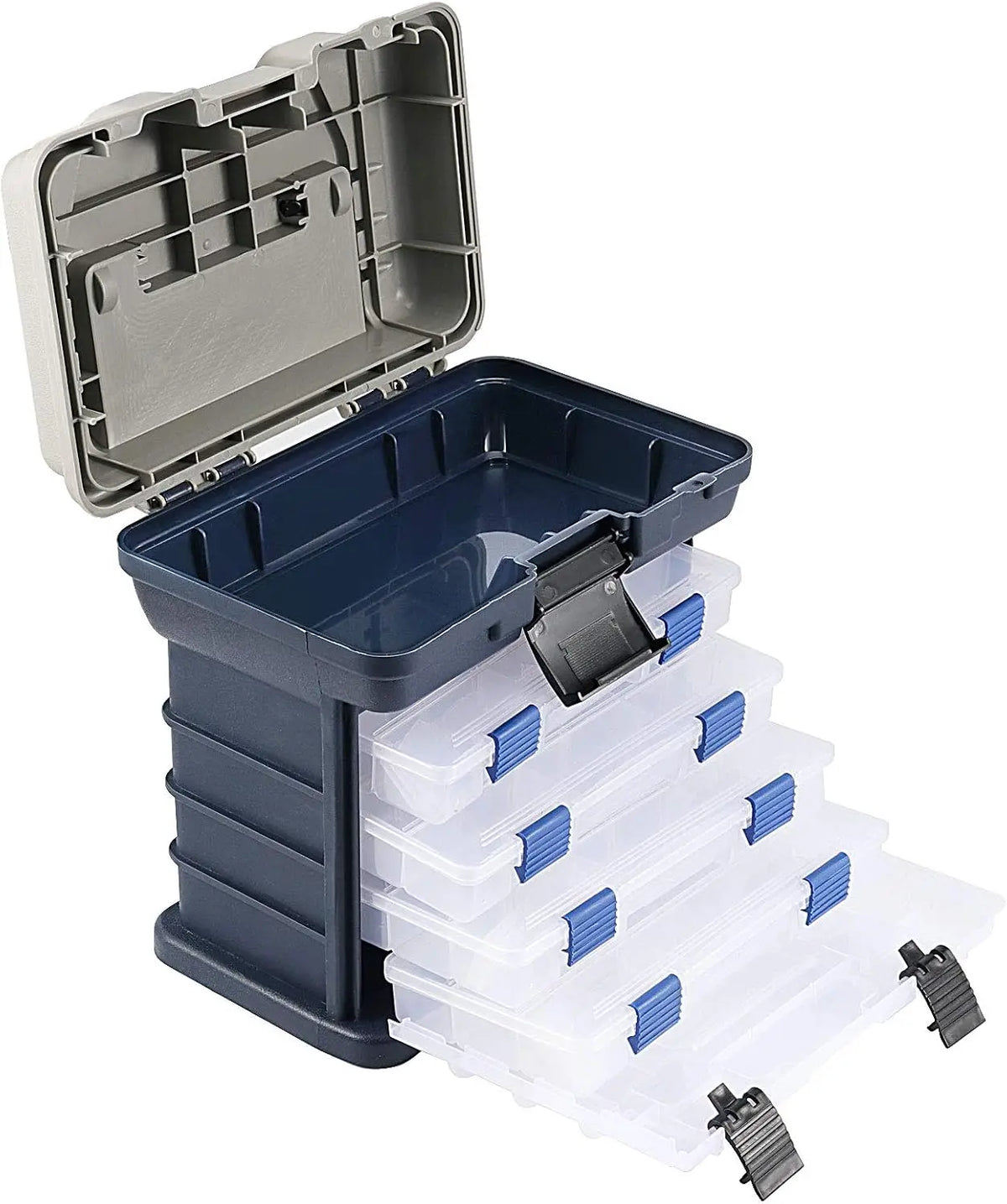 Zoe Fishing Tackle Box Kit with Fishing Pliers 4-Tier Multi-Functional Fishing Handheld Storage Box Adjustable Dividers Portable Fishing Tackle Lure Tool Box Arts Crafts
