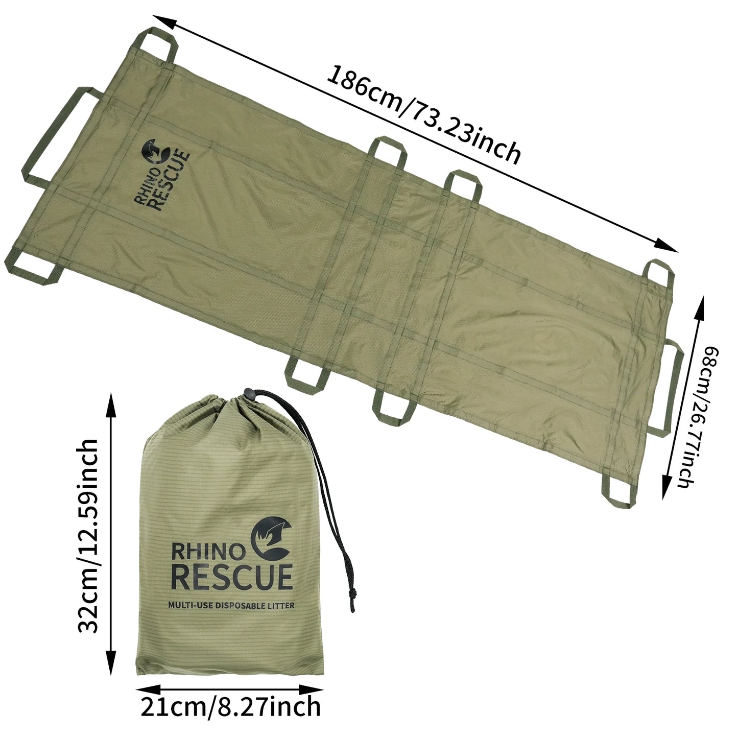RHINO RESCUE Disposable Emergency Stretcher Portable Rescue Litter for Outdoor Camping First Aid Kit IFAK