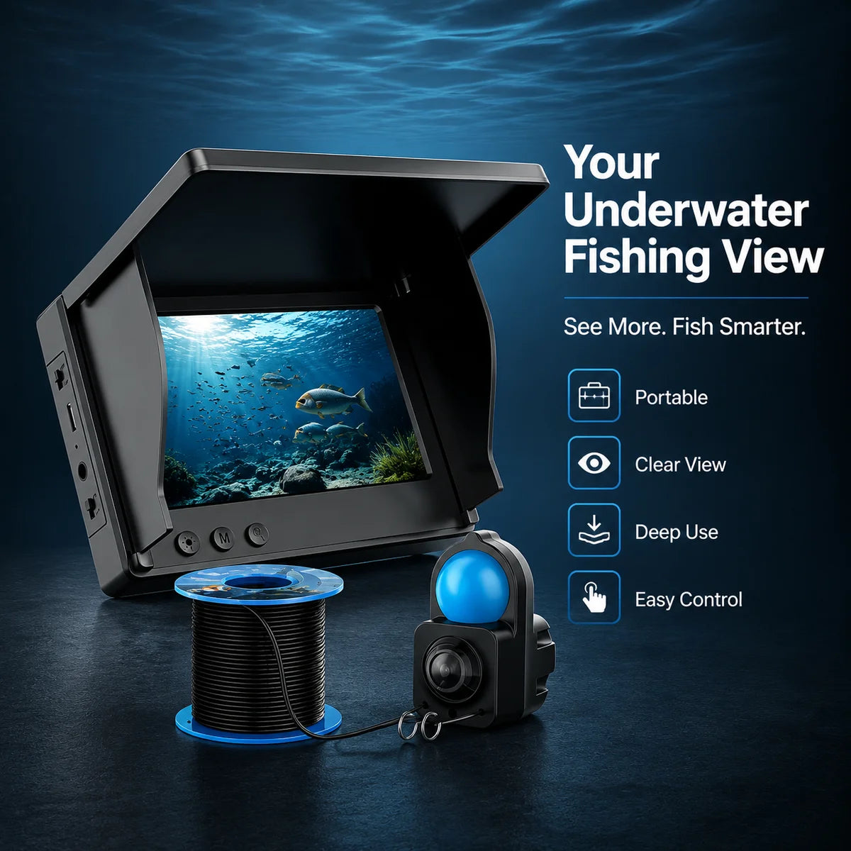 Underwater Fishing Camera With Monitor Portable Fish Finder With Night Vision & Depth Finder HD Ice Lake Sea Boat Fishing Sonar Camera For Anglers Men