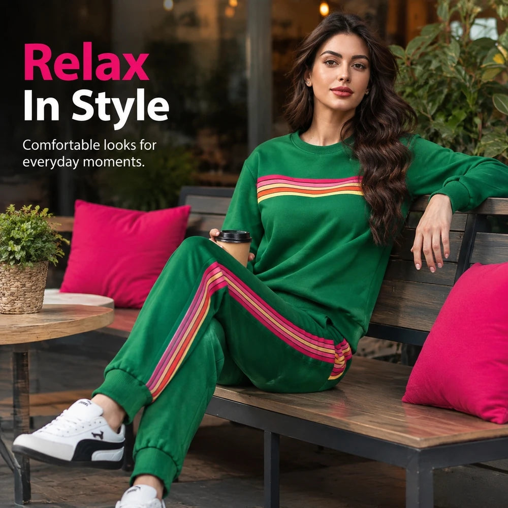 Womens Oversized Retro Striped Two Piece Lounge Set Cozy Warm Pullover Sweater Top And Jogger Pants With Two Side Pockets Relaxed Fit For Fall School Campus Weekend Travel And Everyday Casual Wear