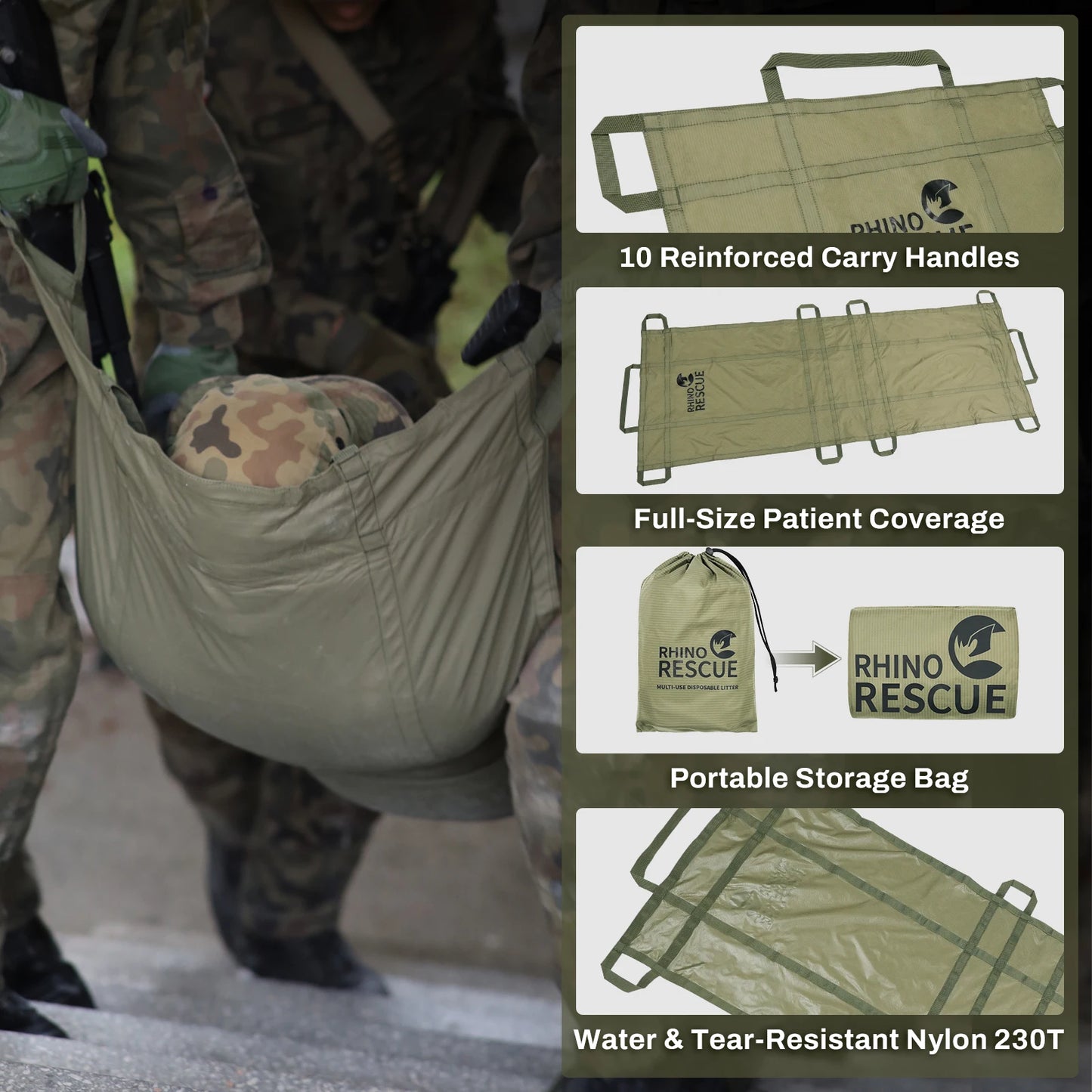 RHINO RESCUE Disposable Emergency Stretcher Portable Rescue Litter for Outdoor Camping First Aid Kit IFAK