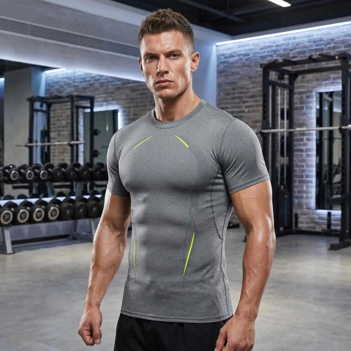 3-Pack Men's Compression Shirts Short Sleeve Gym Baselayer Tops Contour Line Workout Tees Moisture-Wicking Quick-Dry Performance Training Set