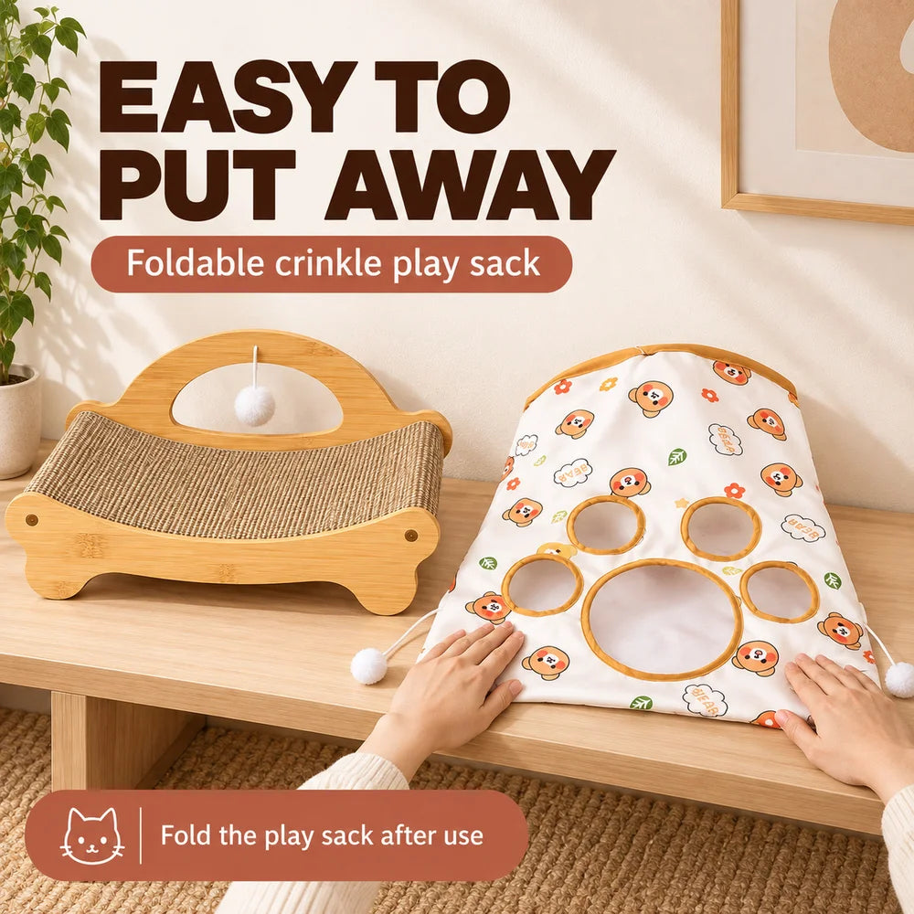Zoe Cat Scratcher Lounger With Crinkle Tunnel Play Sack Jute And Sisal Blend Scratching Bed With Hanging Toys Foldable Cat Hideaway For Indoor Cats Resting Interactive Play And Hide And Seek